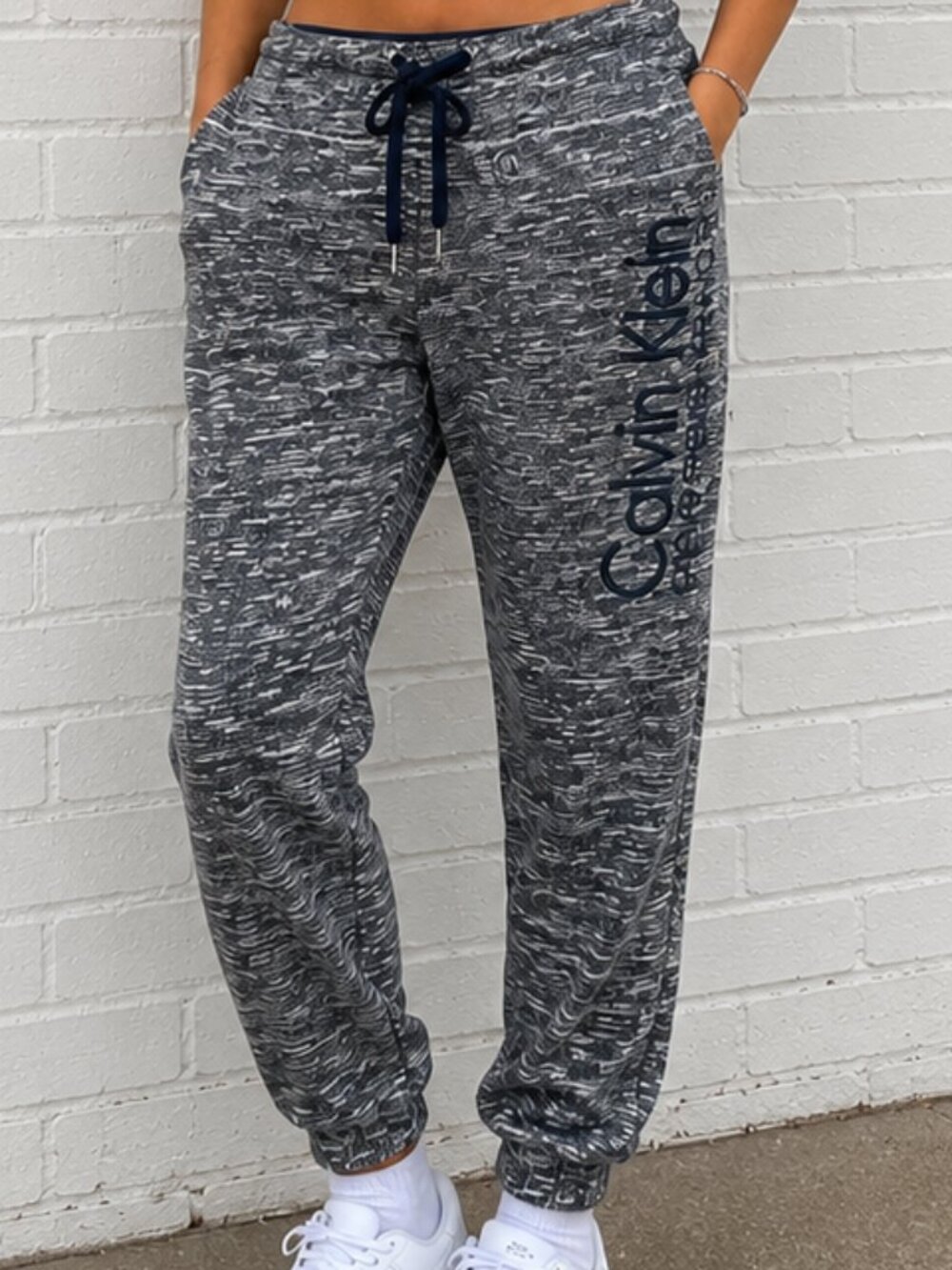 Calvin Klein Performance Marled Logo Joggers Navy Gray L